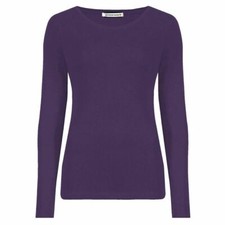 LADIES PLAIN TSHIRT WOMANS LONG SLEEVE SCOOP NECK T SHIRT TOP PLUS SIZE UK 8-26