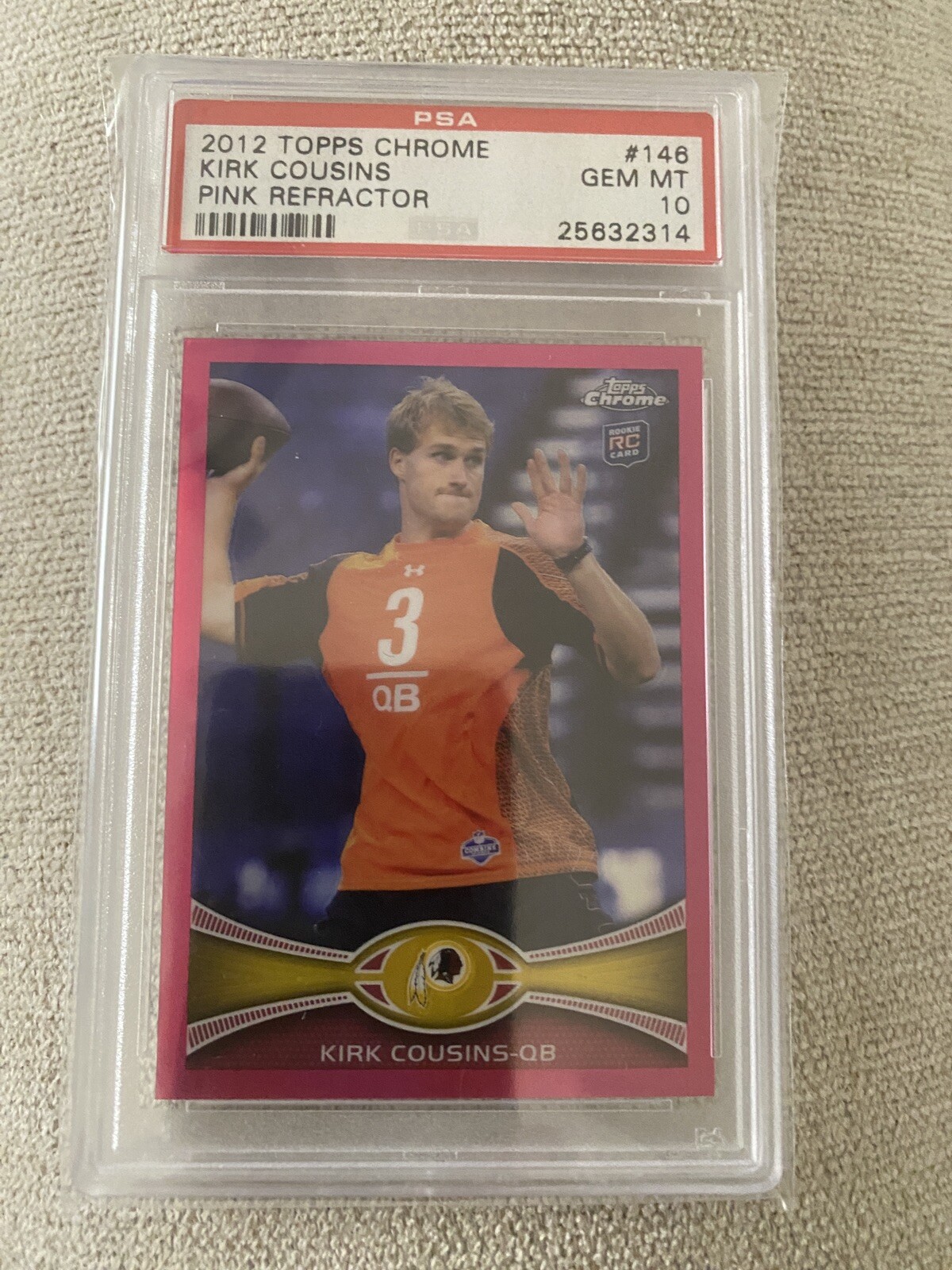 2012 Topps Chrome PRIZM Pink Refractor #146 KIRK COUSINS ROOKIE PSA 10 /399