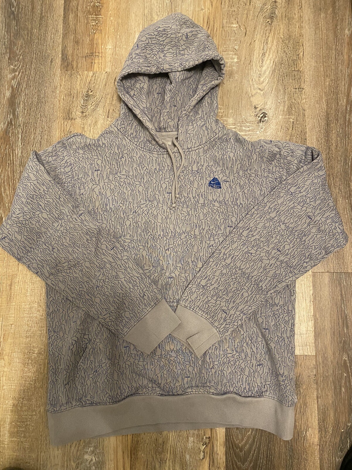 Nike ACG x Delphi Collective All-Over Print Grey Blue Vintage Hoodie SMALL  | eBay