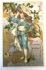 c1910 Christmas Postcard The Blue Boy Best Christmas Wishes Embossed B2