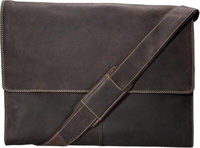 Visconti Half Flap Extra Large Hunter Messenger Bag in Oiled leather oil brown