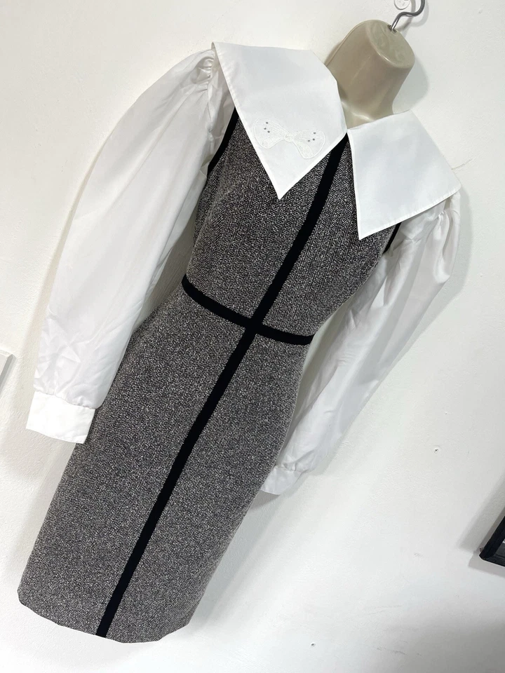 Vestido negro sin mangas tweed lana talla 12 Foto 3 de 4