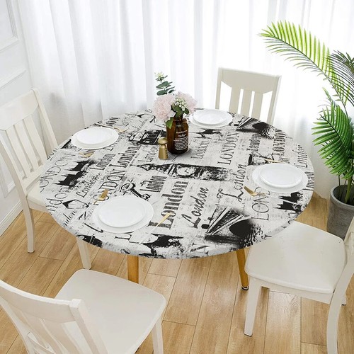 Oilproof Elastic Table Cover Fitted Tablecloth Protect Round Waterproof Stretch - Picture 50 of 60