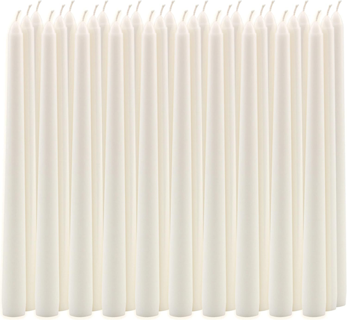 Tall 10" Ivory Unscented Dripless 30 Count Taper Candles, 7 Hour Burn Time
