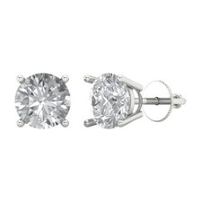 White Sapphire Stud Earrings for Women, Screw back 4 cttw, 8.0mm, Round-Cut 