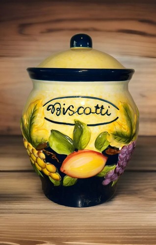 Nonni's Hand Painted Biscotti Cookie Jar, Fruit Theme Good Seal, See Photos