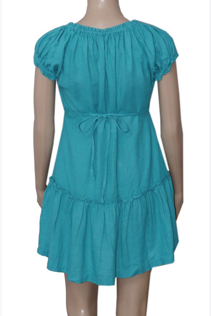 Free People Perri Linen Drop-Waist Mini Button Dress Off the Shoulder Small  S | eBay