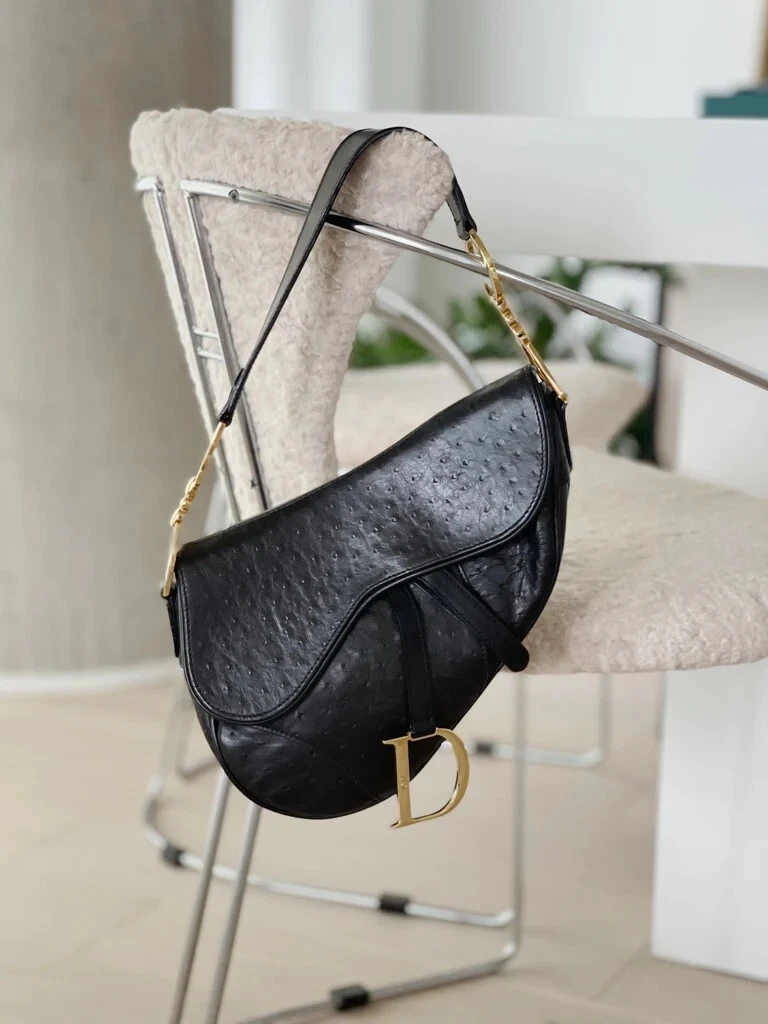 CHRISTIAN DIOR Vintage Ostrich Saddle Bag