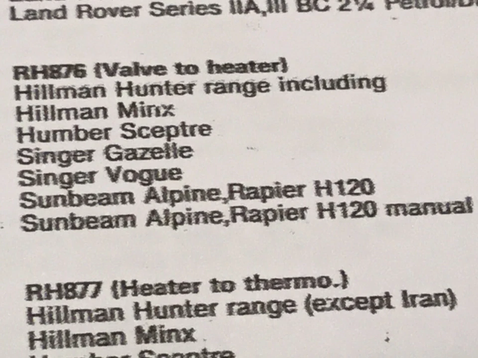 Manguera de refrigerante Quinton Hazel derecha 876 se adapta a HILMAN - HUMBER genuina N/O/S Foto 4 de 4