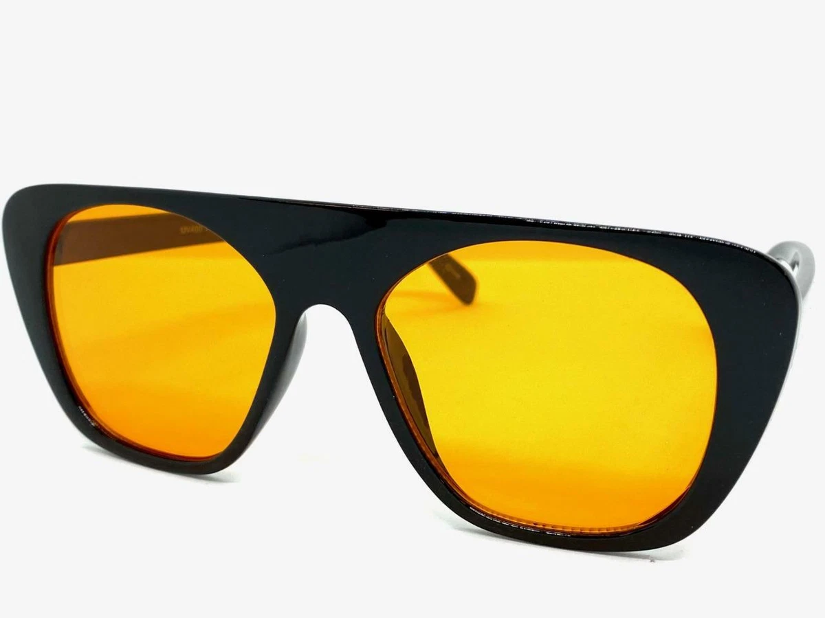 Mens Women Classic Vintage Retro Style SUNGLASSES Unique Black Frame Orange Lens
