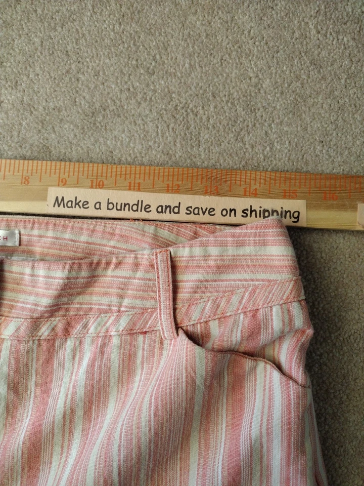 Pantalones Nine & Co Mujer Talla 10 Naranja Beige Rayas Fin de Semana Bolsillos Recortados Foto 3 de 4