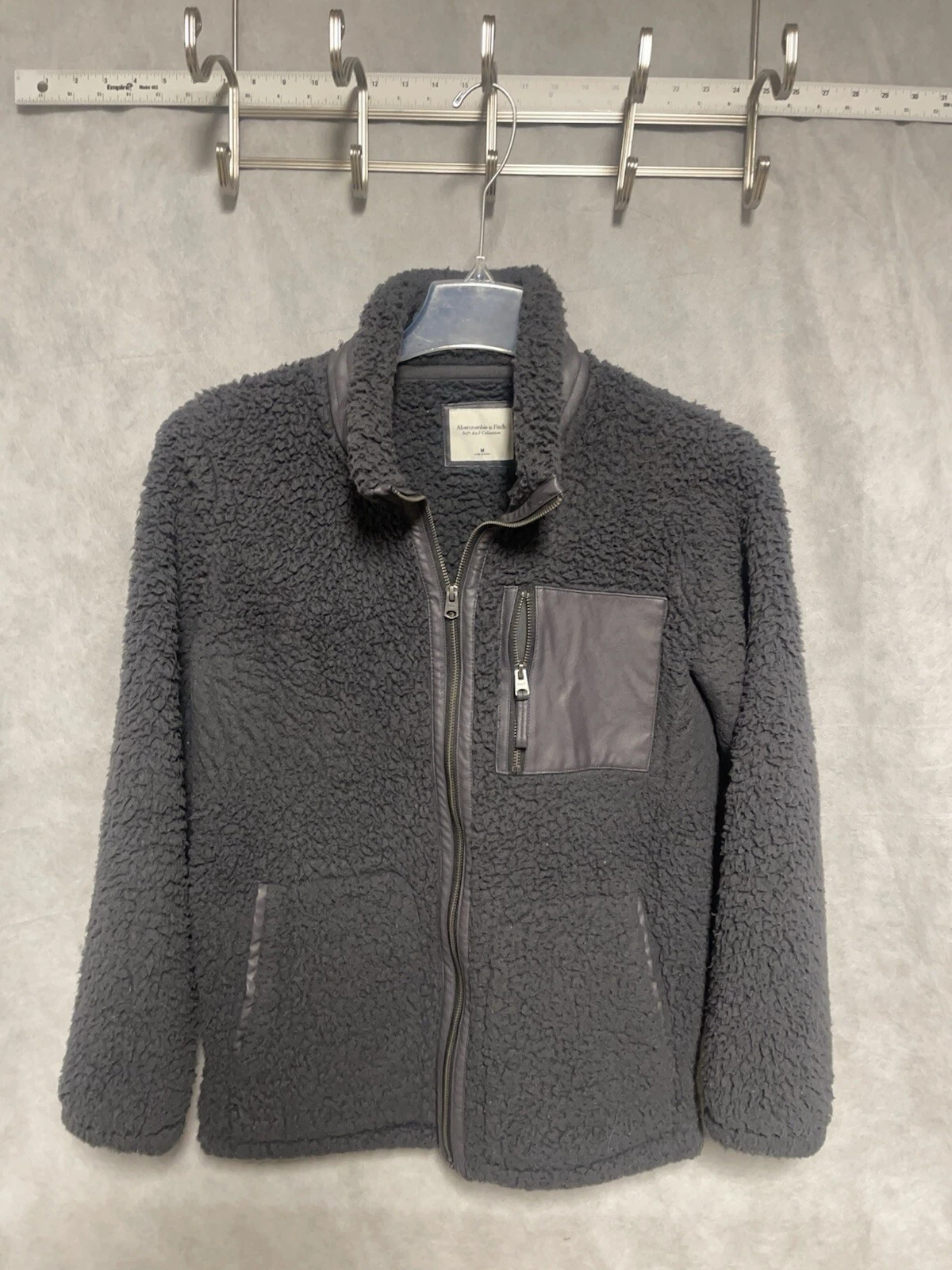 Abercrombie & Fitch Sweater Men M Gray Deep Pile Fleece 1/4 Zip Sherpa Pullover