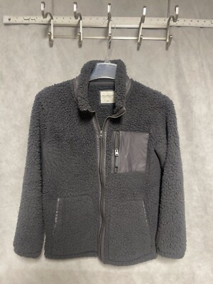 Abercrombie & Fitch Sweater Men M Gray Deep Pile Fleece 1/4 Zip Sherpa Pullover