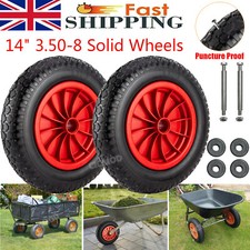 14” Solid Tyre Heavy Duty PU Wheelbarrow/Trolley Wheel Puncture Proof + Axle Set