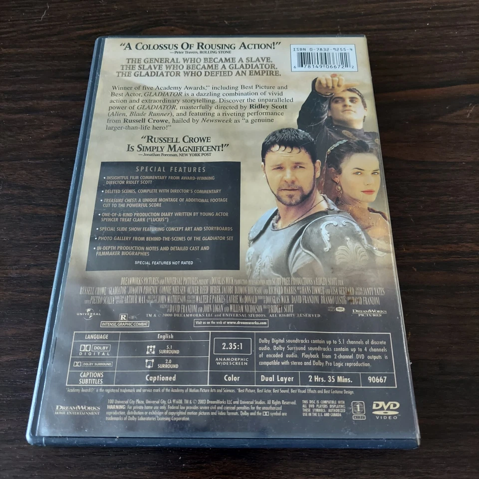 Gladiator (DVD, 2003 DreamWorks) Widescreen Russell Crowe Foto 2 de 3