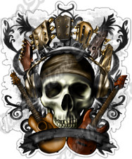 Guitar Skull Bike Biker Music Gothic Car Bumper Vinyl Sticker Decal 4"X5"