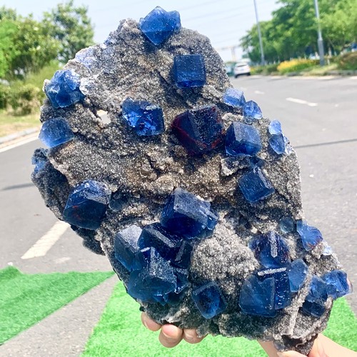 6.6LB Natural BLUE transparent Cube Fluorite Mineral Crystal Specimen ...