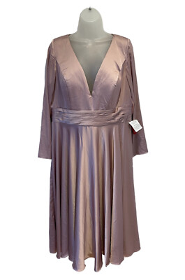 Mac Duggal Damen rosa Satin tief Cocktail A-Linie Midikleid US 14 UK 18
