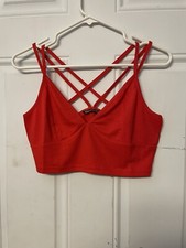 Red Size L Caged Back Ribbed Bralette Crop Top