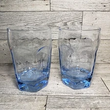 2 Libbey Chivalry Blue Juice Glasses Set Rock Textured Paneled Facet Pair