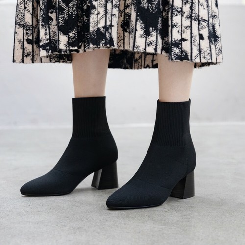 Womens Chunky Heels Sock Ankle Boots 