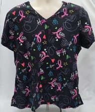 Scrubstar Womens Cancer Awareness V Neck Scrub Large L Black Hope pink ribbon