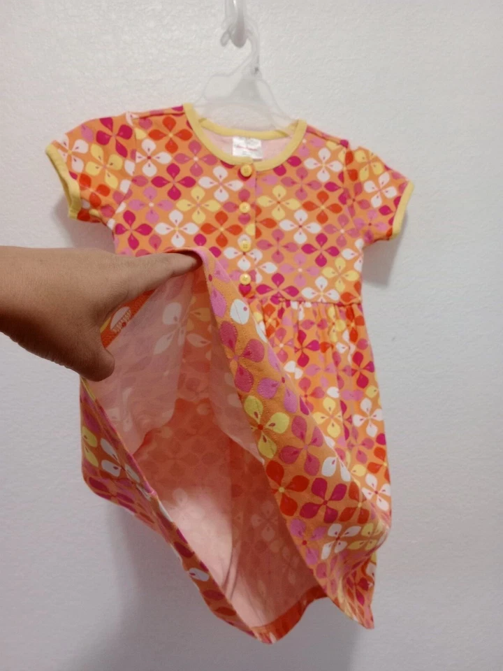 Hanna Andersson Orange Retro Floral Print Play Dress size US 6X-7 ~ 120cm - Image 4 of 4