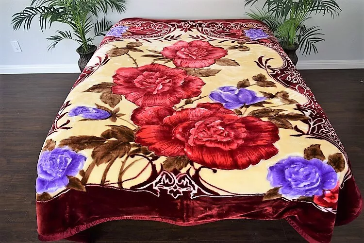 NEW 6.5 POUND SOFT 2 PLY QUEEN KOREAN MINK BLANKET Red Roses