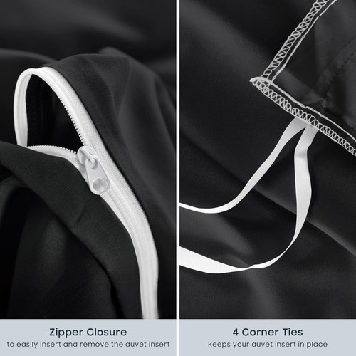 Black Quilt Cover Set 1000TC Ultra Soft Microfiber Doona Cover Bedding Set in S - Picture 5 of 6