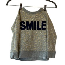 GAP kids sweatshirt "smile" navy happy face size 5 grey boys girls unisex