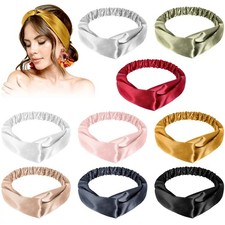MTLEE 9pcs Satin Elastic Twisted Turban Headbands for Women, Classic Color
