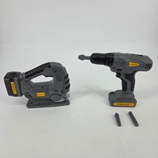 Stanley Jr Kids Toy Power Tool Set Grey Yellow Drill with Bits and Jigsaw