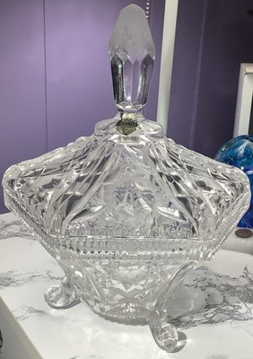 Large Lead Crystal Candy Dish W A Lid ,sawtooth Edged, Star Of David, EAPG, GiB 