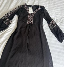 Zara Rare Black Embroidered Dotted Mesh Midi Dress BNWT XS
