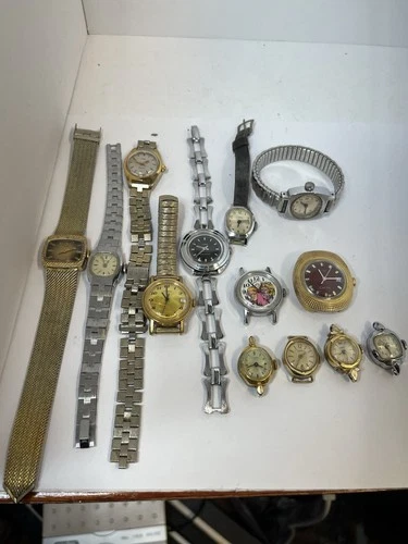 Lot of 13 Vintage Timex Mechanical/ElectricWristwatches Silver/Gold Tone Watches