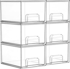 6 Pack Small Clear Stackable Storage Drawers,Acrylic Bathroom