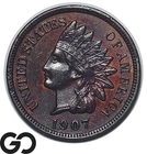 1907 Indian Head Cent Penny, BU, Rich Brown Toning