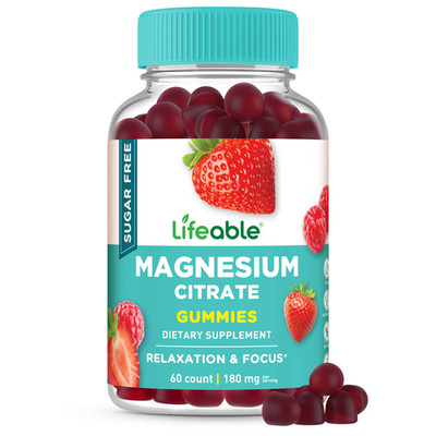 Lifeable Sugar Free Magnesium Citrate, Great Tasting, Vegan non GMO, 60 Gummies
