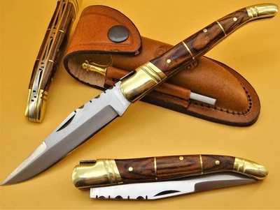 MARKENLOS Laguiole Taschenmesser Klappmesser scharf handmade Edelstahl mit Lederetui (T2)