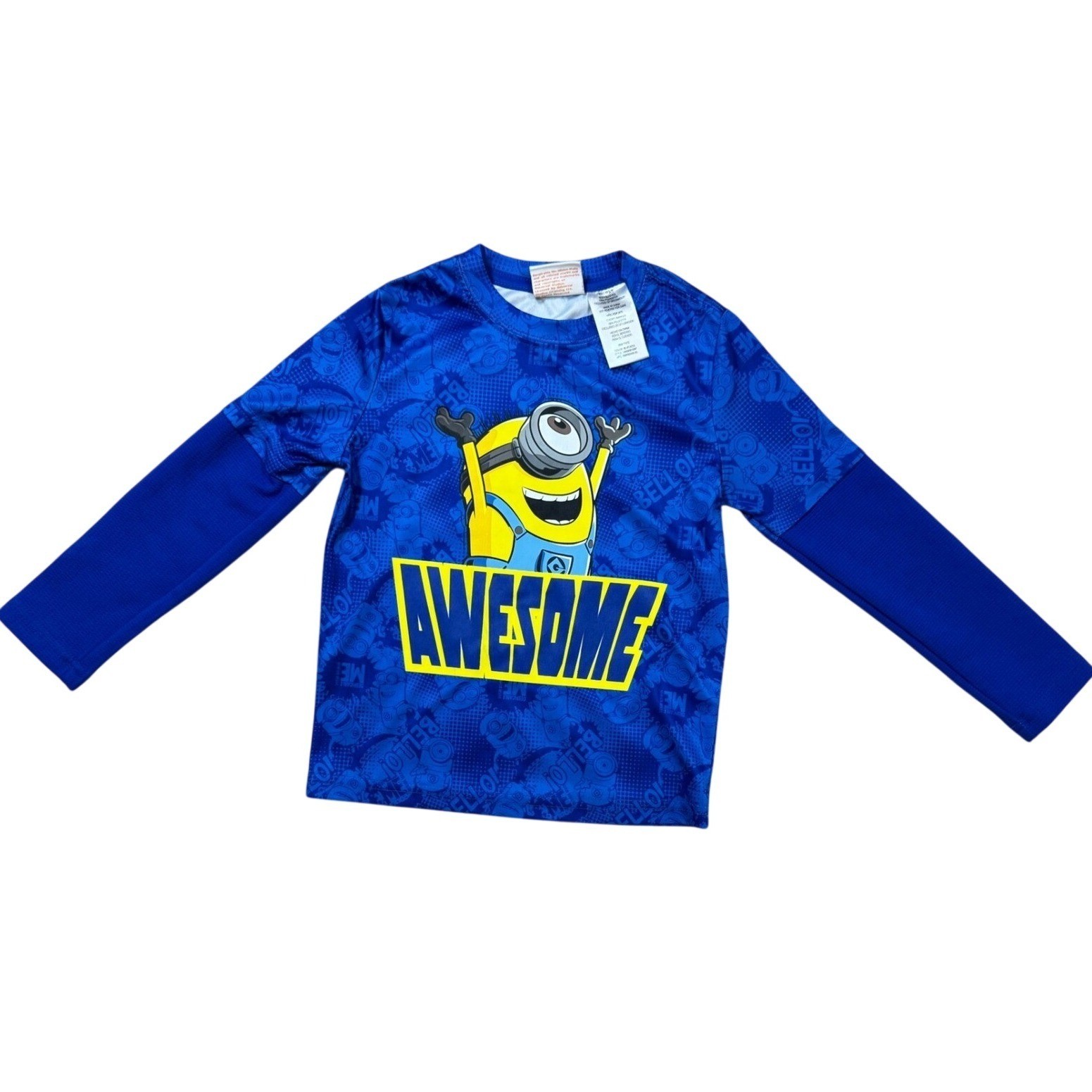 Despicable Me Minions Boys Blue Awesome Graphic Long Sleeve Shirt XS 4/5 Boys