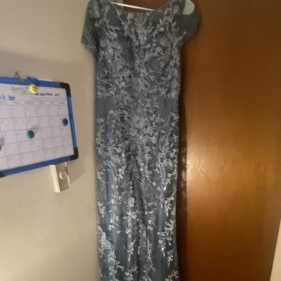 david's bridal blue floral dress Round Neck A Line Wholesale Bridesmaid Dresses with Lantern Sleeves main image 0