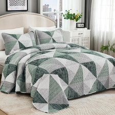 King Size Quilt Green, 3 Pieces Patchwork Bedspread Bedding for King Size Bed, S