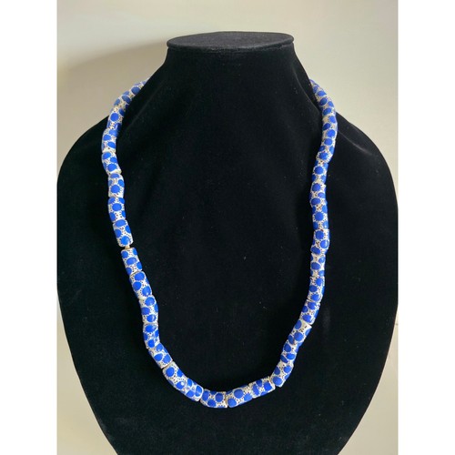 Ghana African Trade Bead Strand Blue White Polka Dot Handmade