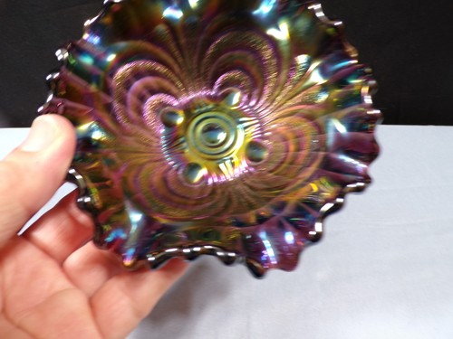Imperial Amethyst Carnival Glass Embossed Scroll Bowl Berry Sauce Bowl 5 1/2" - Picture 6 of 7