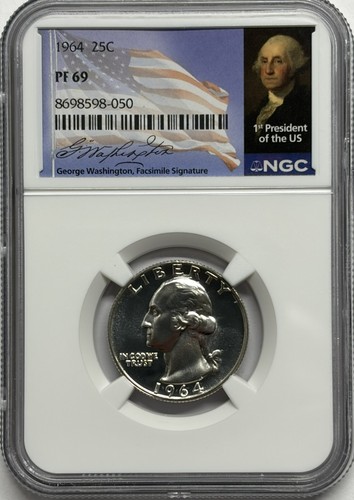 1964 NGC PF69 90% Silver Proof George Washington Quarter Portrait Signature Lb
