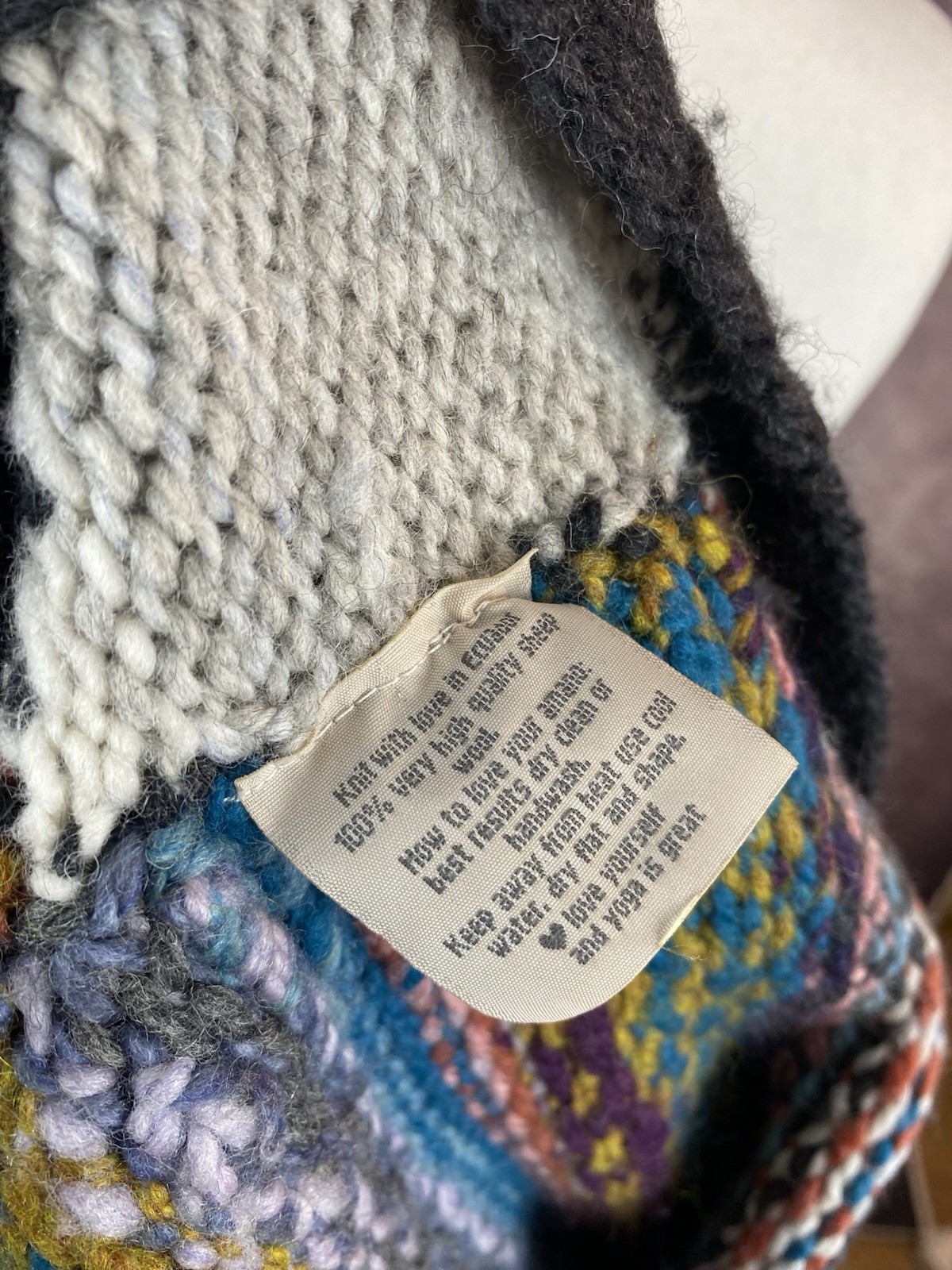 Forever Amano Hand Knitted Fair Isle Stripe Sheep Wool Cardigan Size: S image 8