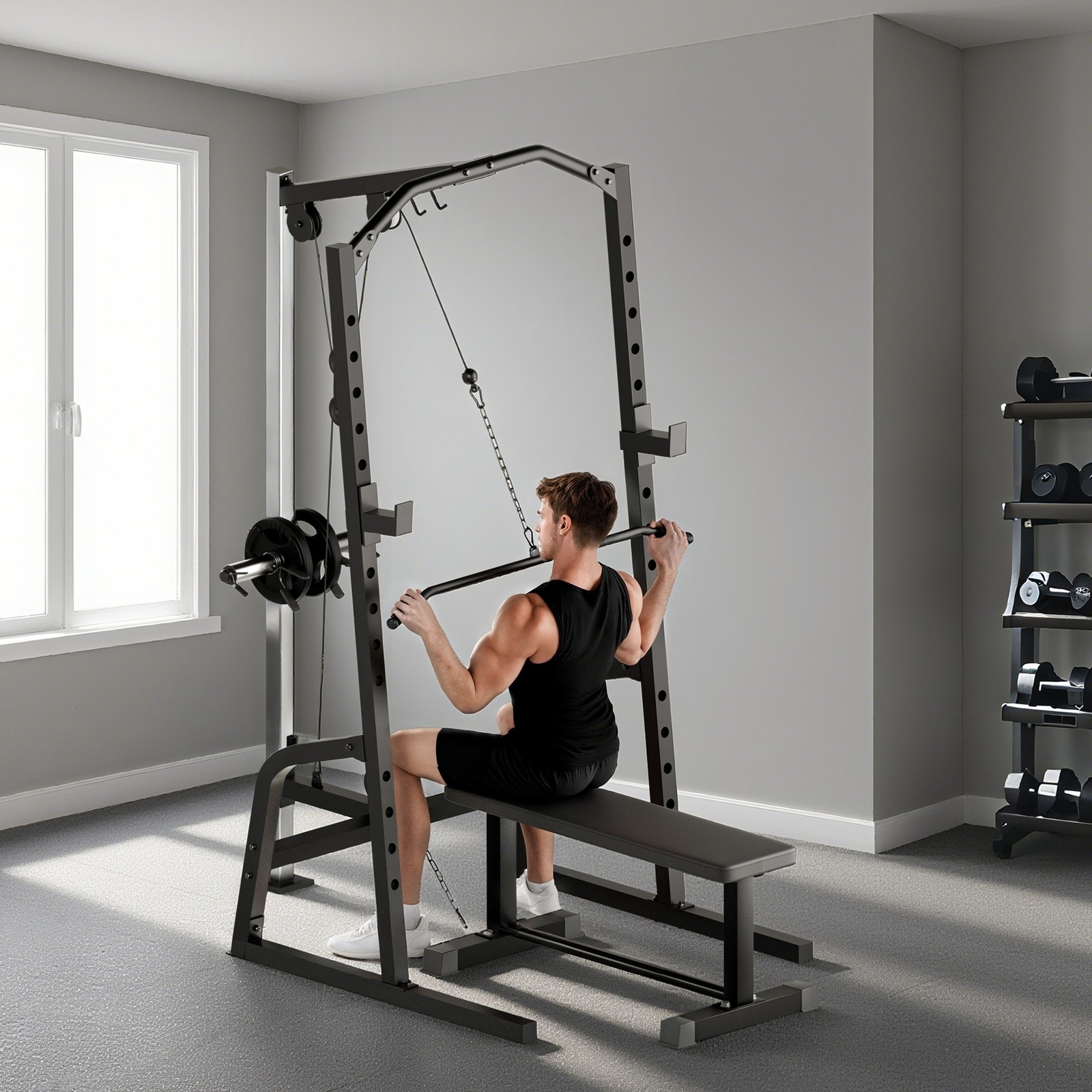 Power Cage, Multi-Functional Power Rack with Cable Pulley System & Pull Up Bar