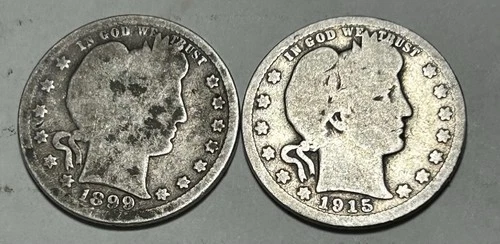 1899 & 1915 Barber Quarter 25C Silver Circulated Business US Coins