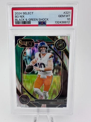 2024 Panini Select Club Level Bo Nix #221 Black & Green Shock Prizm RC PSA 10 💎