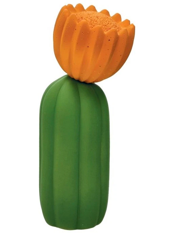 Lampada CACTUS Verde BRANDANI in Porcellana 32 cm Fiore Arancio Tavolo Comodino